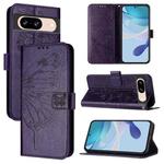 For Google Pixel 8 Embossed Butterfly Leather Phone Case(Dark Purple)