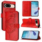 For Google Pixel 8 Embossed Butterfly Leather Phone Case(Red)