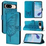 For Google Pixel 8 Embossed Butterfly Leather Phone Case(Blue)