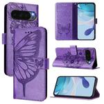 For Google Pixel 10 Pro XL Embossed Butterfly Leather Phone Case(Purple)