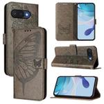 For Google Pixel 9a Embossed Butterfly Leather Phone Case(Grey)