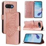 For Google Pixel 9a Embossed Butterfly Leather Phone Case(Rose Gold)