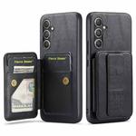For Samsung Galaxy S24+ 5G Fierre Shann Oil Wax Cow Leather Card Holder Back Phone Case(Black)