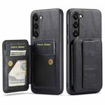 For Samsung Galaxy S23+ 5G Fierre Shann Oil Wax Cow Leather Card Holder Back Phone Case(Black)