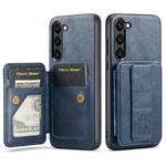 For Samsung Galaxy S23+ 5G Fierre Shann Oil Wax Cow Leather Card Holder Back Phone Case(Blue)