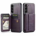 For Samsung Galaxy S23+ 5G Fierre Shann Oil Wax Cow Leather Card Holder Back Phone Case(Purple)