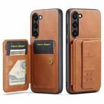 For Samsung Galaxy S23+ 5G Fierre Shann Oil Wax Cow Leather Card Holder Back Phone Case(Brown)