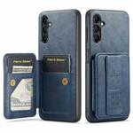 For Samsung Galaxy A15 5G Fierre Shann Oil Wax Cow Leather Card Holder Back Phone Case(Blue)