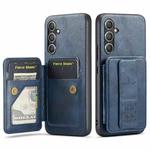 For Samsung Galaxy A24 5G Fierre Shann Oil Wax Cow Leather Card Holder Back Phone Case(Blue)