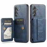 For Samsung Galaxy A34 5G Fierre Shann Oil Wax Cow Leather Card Holder Back Phone Case(Blue)