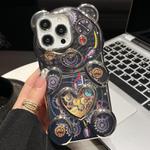 For iPhone 16 Pro Bear Shaped Embossed Electroplated TPU Phone Case(Silver)