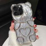 For iPhone 15 Pro Max Bear Shaped Embossed Electroplated Laser TPU Phone Case(Silver)