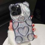 For iPhone 15 Pro Max Bear Shaped Embossed Electroplated Laser TPU Phone Case(Blue)