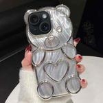 For iPhone 14 Bear Shaped Embossed Electroplated Laser TPU Phone Case(Silver)