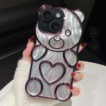 For iPhone 14 Bear Shaped Embossed Electroplated Laser TPU Phone Case(Purple)