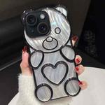 For iPhone 13 Bear Shaped Embossed Electroplated Laser TPU Phone Case(Black)