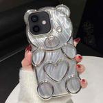 For iPhone 12 Bear Shaped Embossed Electroplated Laser TPU Phone Case(Silver)