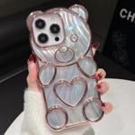 For iPhone 16 Pro Max Bear Shaped Embossed Electroplated Laser TPU Phone Case(Pink)