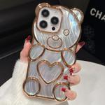 For iPhone 16 Pro Max Bear Shaped Embossed Electroplated Laser TPU Phone Case(Gold)