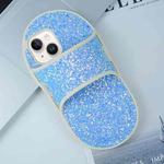 For iPhone 15 Creative Glitter Slipper Design TPU Shockproof Phone Case(Blue)