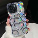 For iPhone 15 Bear Shape Electroplated Laser TPU Phone Case(Blue)