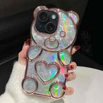 For iPhone 14 Bear Shape Electroplated Laser TPU Phone Case(Pink)