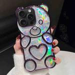 For iPhone 14 Pro Bear Shape Electroplated Laser TPU Phone Case(Purple)