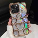 For iPhone 13 Pro Bear Shape Electroplated Laser TPU Phone Case(Gold)