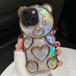 For iPhone 13 Bear Shape Electroplated Laser TPU Phone Case(Gold)