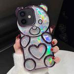 For iPhone 12 Bear Shape Electroplated Laser TPU Phone Case(Purple)