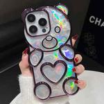 For iPhone 16 Pro Max Bear Shape Electroplated Laser TPU Phone Case(Purple)