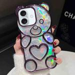 For iPhone 16 Bear Shape Electroplated Laser TPU Phone Case(Purple)