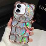 For iPhone 16 Bear Shape Electroplated Laser TPU Phone Case(Pink)