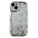 For iPhone 14 Plus Electroplated TPU Wavy Edge Glitter Phone Case(Silver)