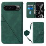For Google Pixel 9 Pro Crossbody 3D Embossed Flip Leather Phone Case(Dark Green)