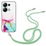 For Xiaomi Redmi Note 13 Pro 4G / Poco M6 Pro 4G Hollow Marble Pattern TPU Phone Case with Neck Strap Rope(Green)