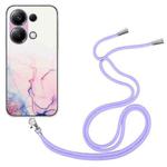 For Xiaomi Redmi Note 13 Pro 4G / Poco M6 Pro 4G Hollow Marble Pattern TPU Phone Case with Neck Strap Rope(Pink)