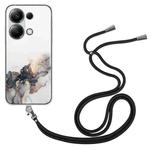 For Xiaomi Redmi Note 13 Pro 4G / Poco M6 Pro 4G Hollow Marble Pattern TPU Phone Case with Neck Strap Rope(Black)