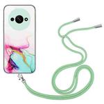 For Xiaomi Redmi A3 4G Hollow Marble Pattern TPU Phone Case with Neck Strap Rope(Green)