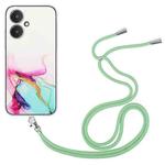 For Xiaomi Redmi 13C 5G / Poco M6 / Redmi 13R Hollow Marble Pattern TPU Phone Case with Neck Strap Rope(Green)