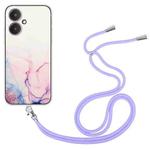 For Xiaomi Redmi 13C 5G / Poco M6 / Redmi 13R Hollow Marble Pattern TPU Phone Case with Neck Strap Rope(Pink)