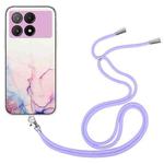 For Xiaomi Redmi K70E / Poco X6 Pro 5G Hollow Marble Pattern TPU Phone Case with Neck Strap Rope(Pink)