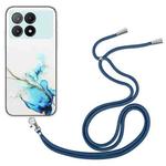 For Xiaomi Redmi K70E / Poco X6 Pro 5G Hollow Marble Pattern TPU Phone Case with Neck Strap Rope(Blue)