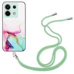 For Xiaomi Poco X6 5G Hollow Marble Pattern TPU Phone Case with Neck Strap Rope(Green)