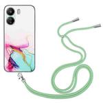 For Xiaomi Redmi 13C 4G / Poco C65 Hollow Marble Pattern TPU Phone Case with Neck Strap Rope(Green)