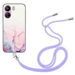 For Xiaomi Redmi 13C 4G / Poco C65 Hollow Marble Pattern TPU Phone Case with Neck Strap Rope(Pink)