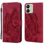 For Xiaomi Redmi 13C / POCO C65 Retro Skin Feel Butterflies Embossing Horizontal Flip Leather Phone Case(Red)