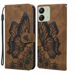 For Xiaomi Redmi 13C / POCO C65 Retro Skin Feel Butterflies Embossing Horizontal Flip Leather Phone Case(Brown)