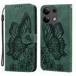 For Xiaomi Redmi Note 13 4G Retro Skin Feel Butterflies Embossing Horizontal Flip Leather Phone Case(Green)