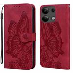 For Xiaomi Redmi Note 13 4G Retro Skin Feel Butterflies Embossing Horizontal Flip Leather Phone Case(Red)